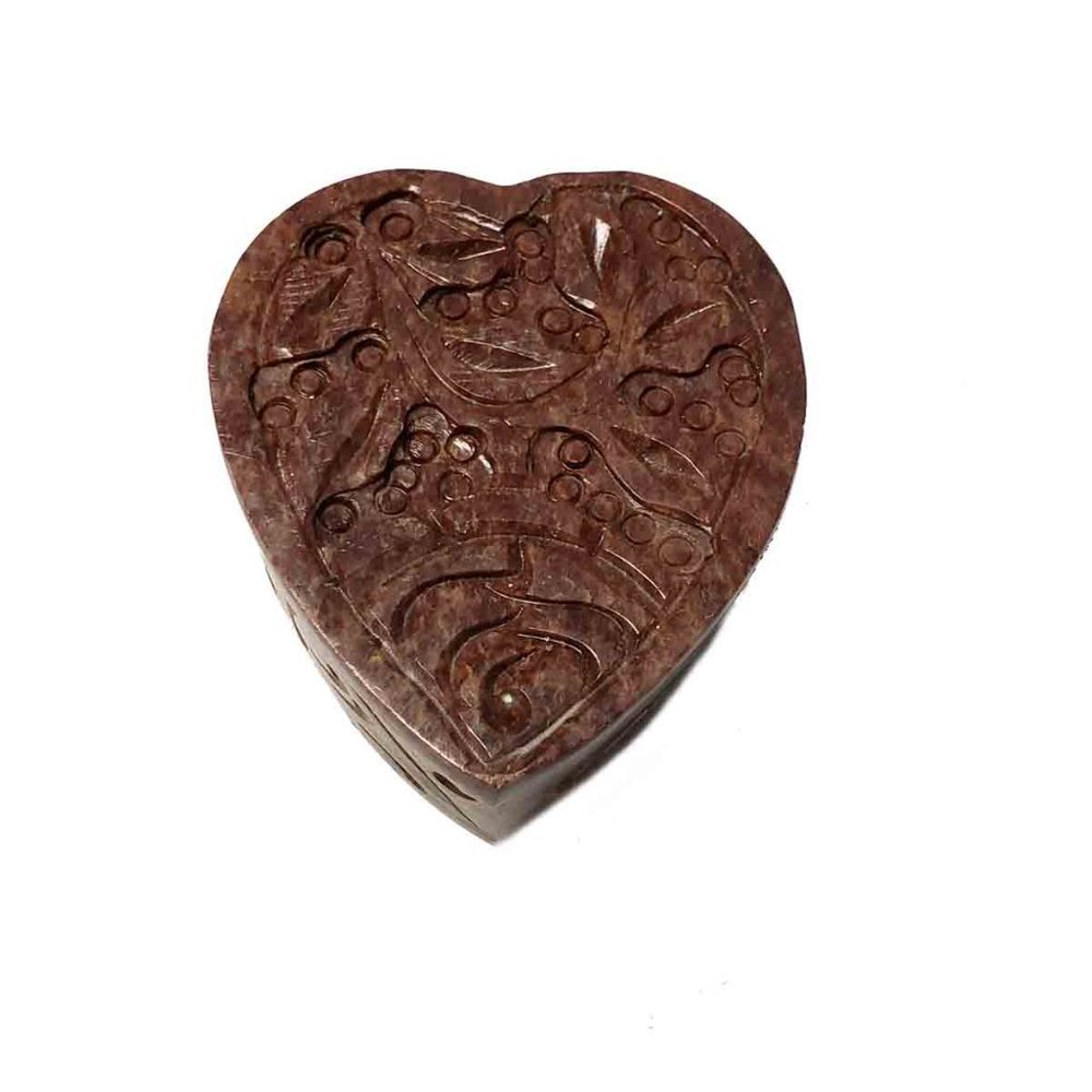 Indian Hand Carved Heart Shaped Soapstone Box